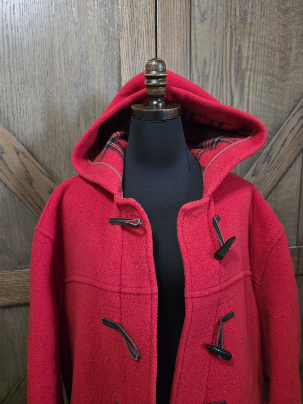 Burberry Red Hooded Toggle Pea Coat - Picture 2 of 7